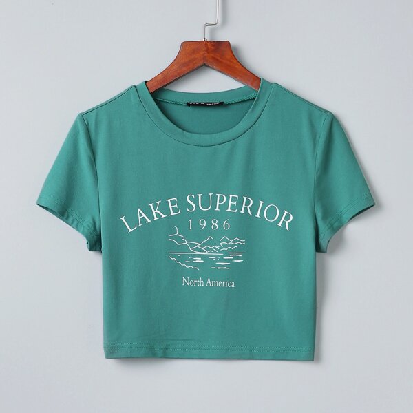 

Letter Graphic Crop Tee, Green