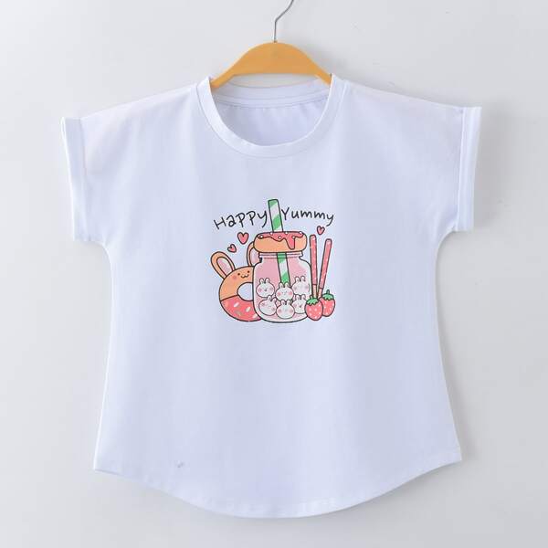 

Toddler Girls Cartoon & Letter Graphic Tee, White