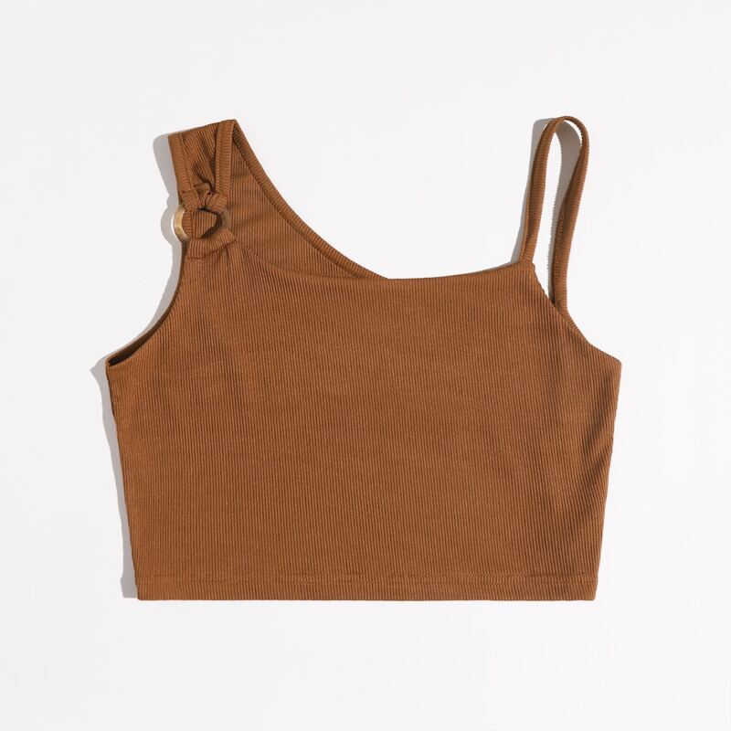 

Ring Decor Ribbed Crop Top, Brown