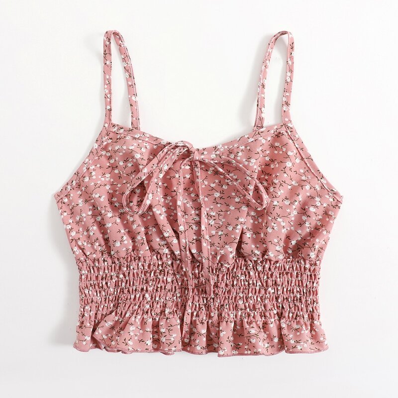 

Ditsy Floral Shirred Crop Cami, Dusty pink