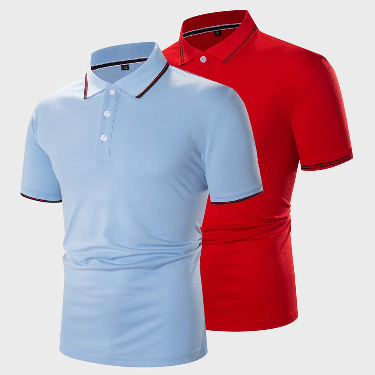 

Guys 2pcs Contrast Trim Polo Shirt, Multicolor