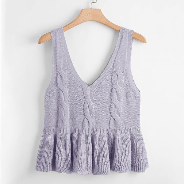 

Plus Ruffle Hem Cable Knit Top, Grey