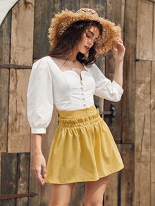 SHEIN Unity 紙袋型寬腿短褲 - 黃色 - 查看 2