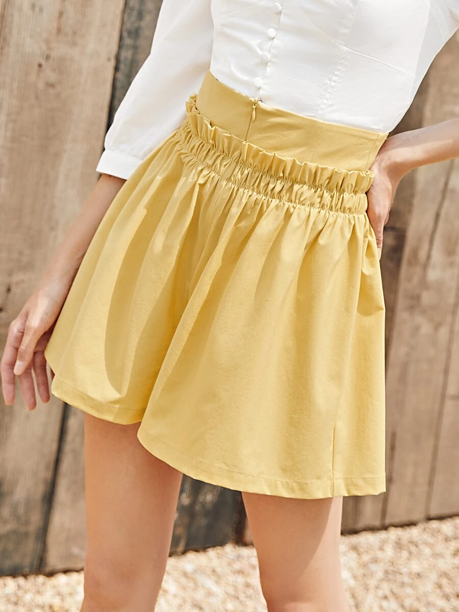SHEIN Unity 紙袋型寬腿短褲 - 黃色 - 查看 1