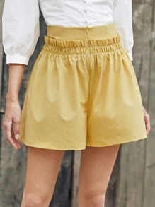 SHEIN Unity 紙袋型寬腿短褲 - 黃色 - 查看 5