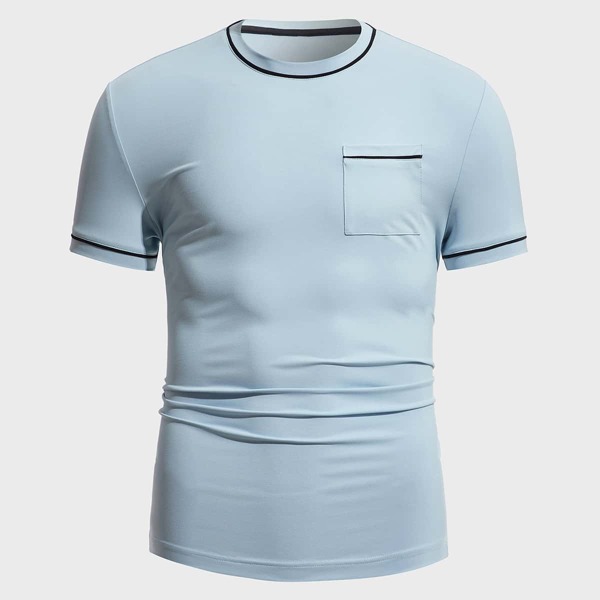 

Men Pocket Front Contrast Piping Sports Tee, Baby blue