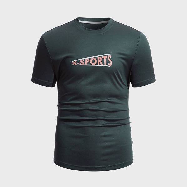 

Men Letter Graphic Sports Tee, Dark grey