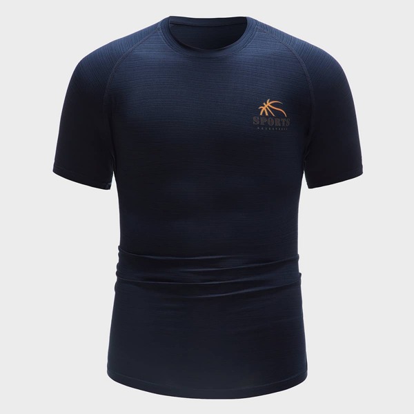 

Men Letter Graphic Crew Neck Tee, Navy blue