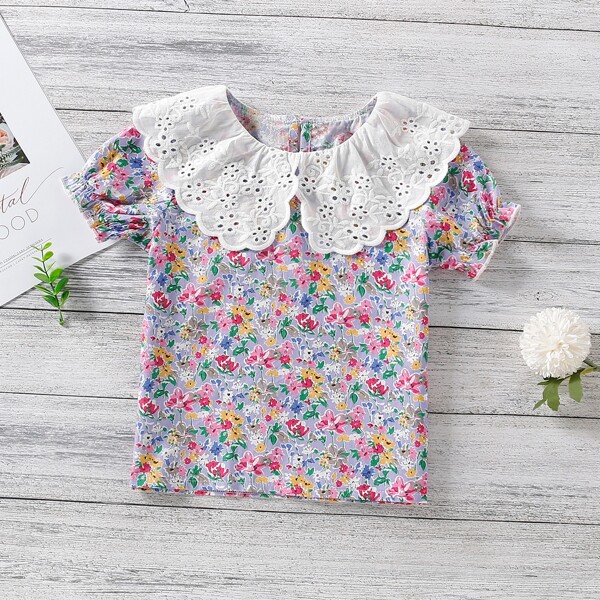 

Toddler Girls Floral Print Statement Collar Blouse, Multicolor