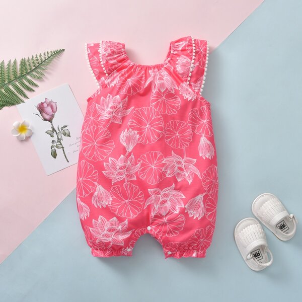 

Baby Girl Floral Print Romper, Red