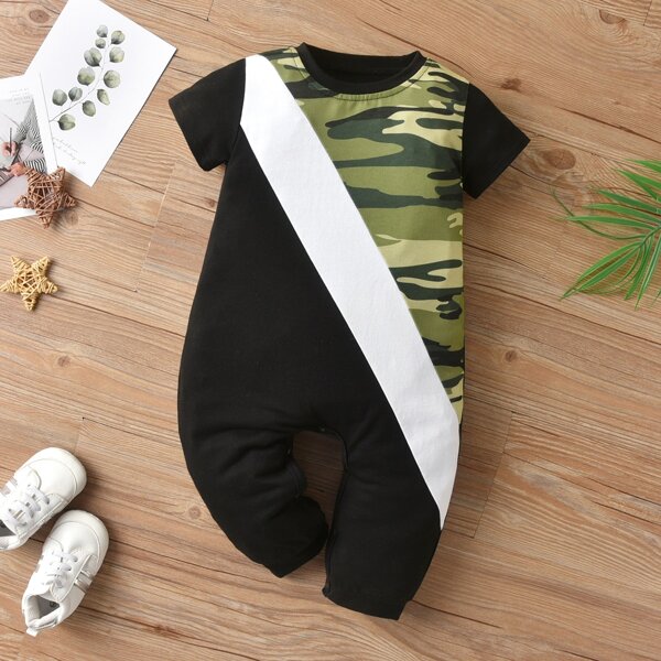 

Baby Boy Cut And Sew Panel Jumpsuit, Multicolor