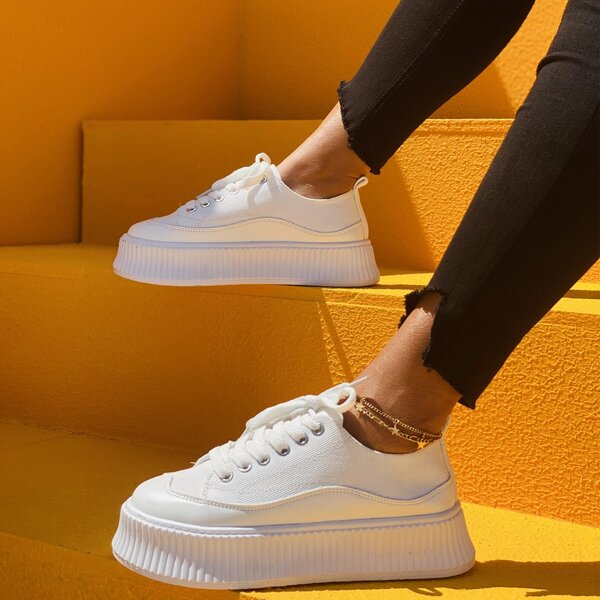 

Minimalist Lace-Up Front Platform Sneakers, White