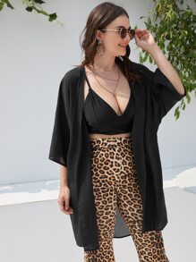 SHEIN Swim Curve Kimono Sólido Plus - Negro - Ver 3