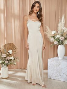 SHEIN Belle 後繫帶條帶細節魚尾下擺洋裝