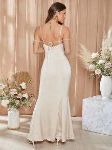 SHEIN Belle 後繫帶條帶細節魚尾下擺洋裝