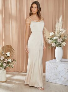 SHEIN Belle 後繫帶條帶細節魚尾下擺洋裝