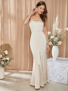 SHEIN Belle 後繫帶條帶細節魚尾下擺洋裝