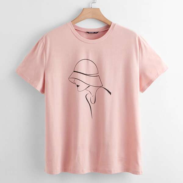 

Plus Figure Graphic Short Sleeve Tee, Baby pink