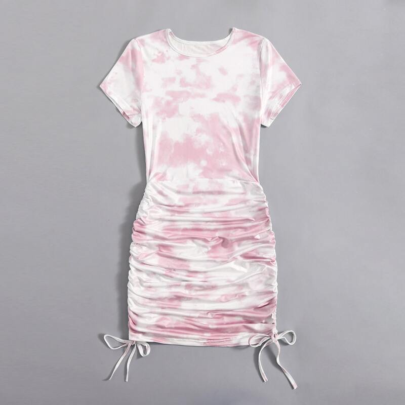 

Tie Dye Drawstring Ruched Dress, Multicolor