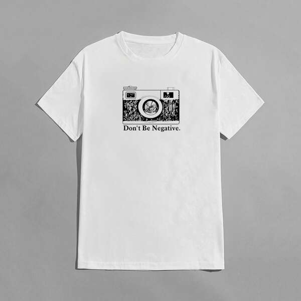 

Men Slogan And Camera Print Tee, White
