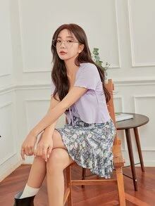 DAZY Floral Print Ruffle Hem Skirt - Multicolor - View 3