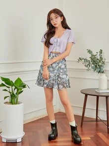 DAZY Floral Print Ruffle Hem Skirt - Multicolor - View 6