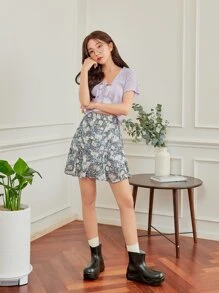 DAZY Floral Print Ruffle Hem Skirt - Multicolor - View 7