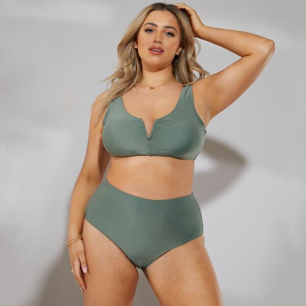

Plus V Wired High Waisted Bikini Swimsuit, Army green