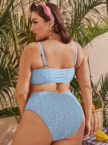 大码碎花比基尼套装夏日海滩 - 淺藍色 - 查看 2