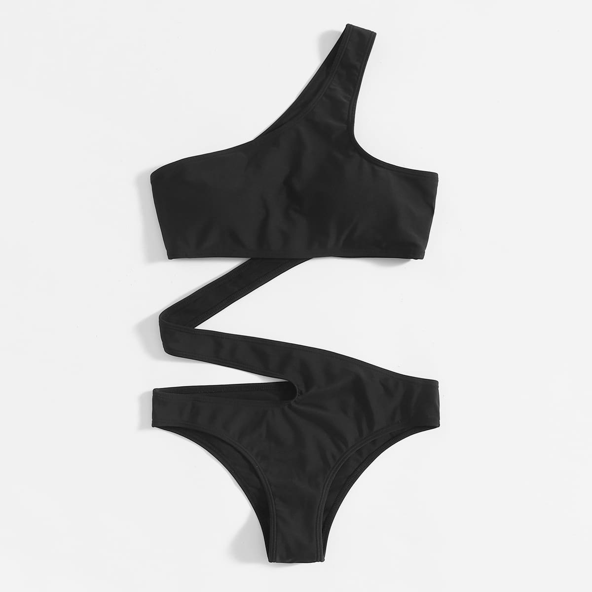 

Cut-out One Shoulder One Piece Swimsuit, Black