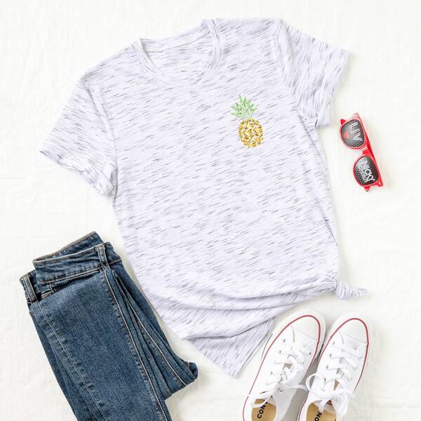 

Plus Space Dye Fruit Print Tee, Light grey