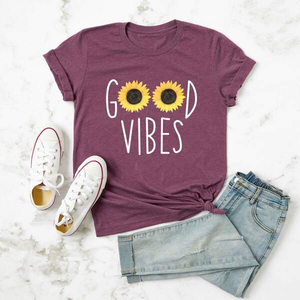 

Plus Sunflower & Letter Graphic Tee, Mauve purple