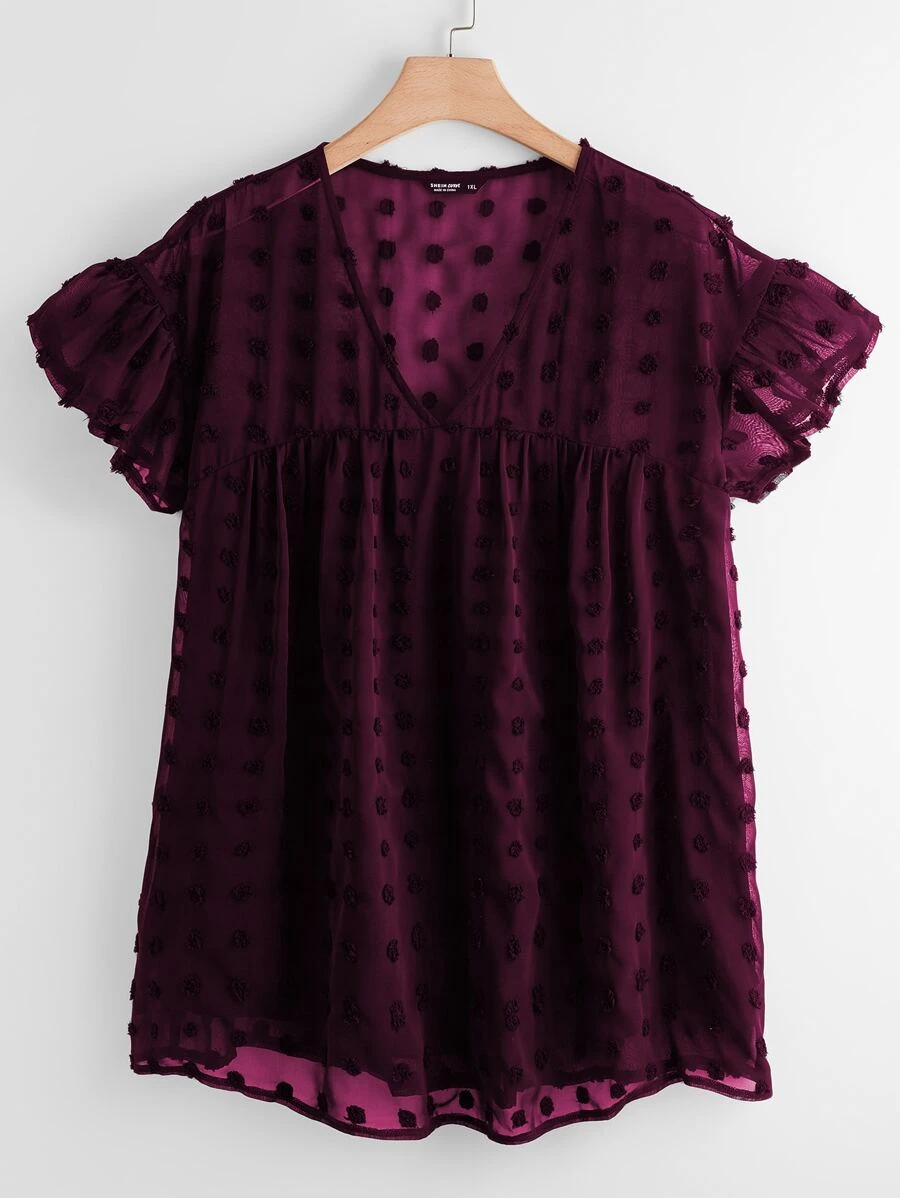 Áo sơ mi Plus Size Xù màu trơn Giải trí - Màu Tím - Xem 1