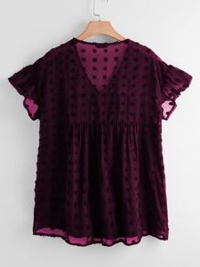 Áo sơ mi Plus Size Xù màu trơn Giải trí - Màu Tím - Xem 2