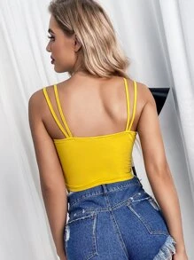 Solid Drawstring Ruched Cami Top - Yellow - View 2