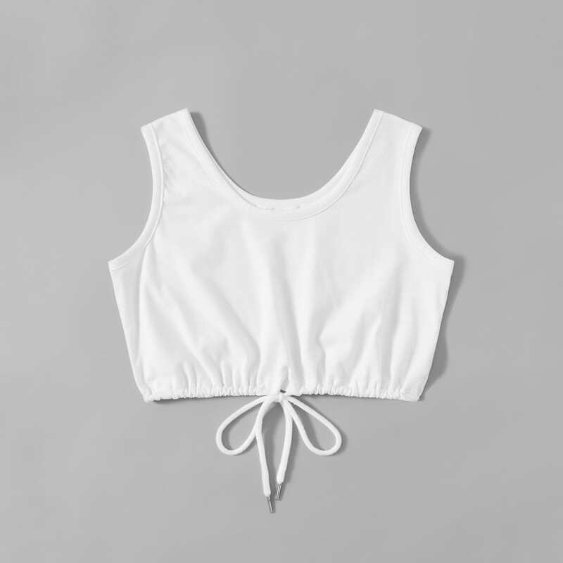 

Solid Drawstring Tank Top, White