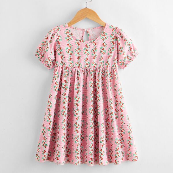 

Toddler Girls Ditsy Floral Puff Sleeve Dress, Baby pink