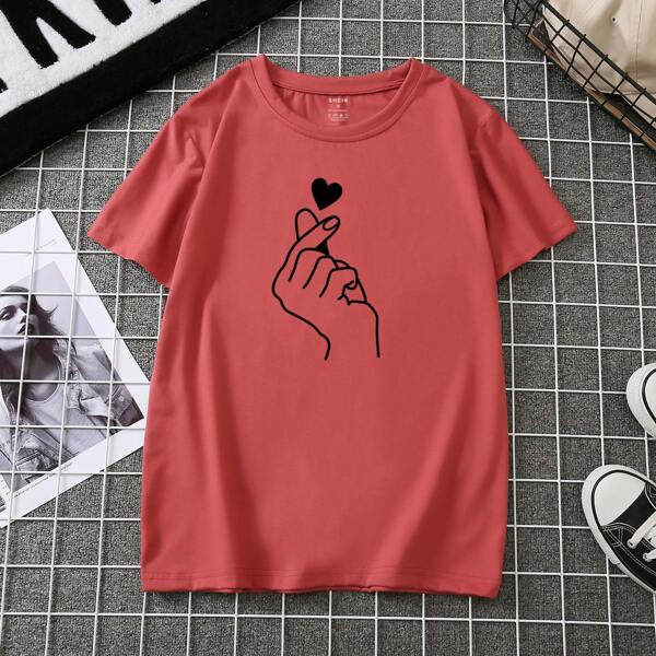 

Heart & Hand Print Tee, Rusty rose