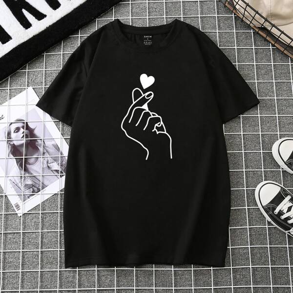 

Heart & Hand Print Tee, Black
