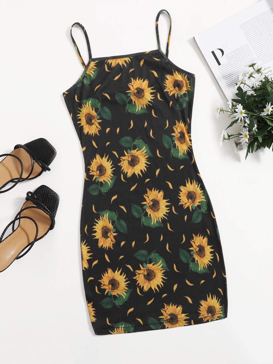 SHEIN Đầm Gân đan Hoa Boho - Nhiều màu - Xem 1