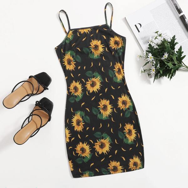 

Allover Sunflower Print Dress, Multicolor