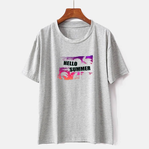 

Slogan Graphic Round Neck Tee, Grey