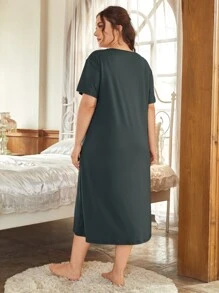 Plus Slogan Graphic Night Dress - Dark Grey - View 2