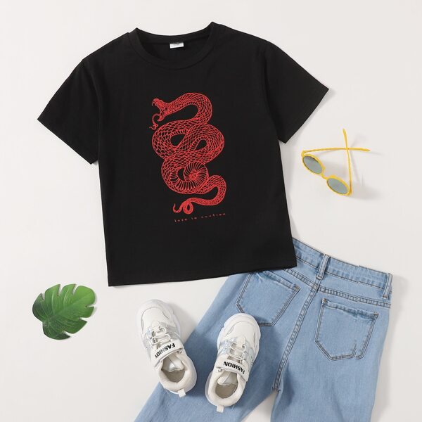 

Boys Snake & Slogan Print Tee, Black