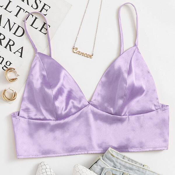 

Shirred Back Satin Bralette Top, Lilac purple