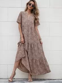 Breezaya Vestido De Corte Holgado Con Estampado De Leopardo Y Borde De Volante - Multicolor - Ver 1
