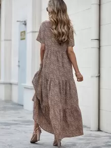 Breezaya Vestido De Corte Holgado Con Estampado De Leopardo Y Borde De Volante - Multicolor - Ver 2
