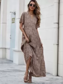 Breezaya Vestido De Corte Holgado Con Estampado De Leopardo Y Borde De Volante - Multicolor - Ver 3