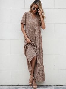 Breezaya Vestido De Corte Holgado Con Estampado De Leopardo Y Borde De Volante - Multicolor - Ver 4