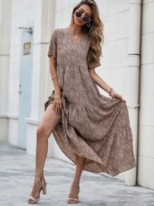 Breezaya Vestido De Corte Holgado Con Estampado De Leopardo Y Borde De Volante - Multicolor - Ver 5